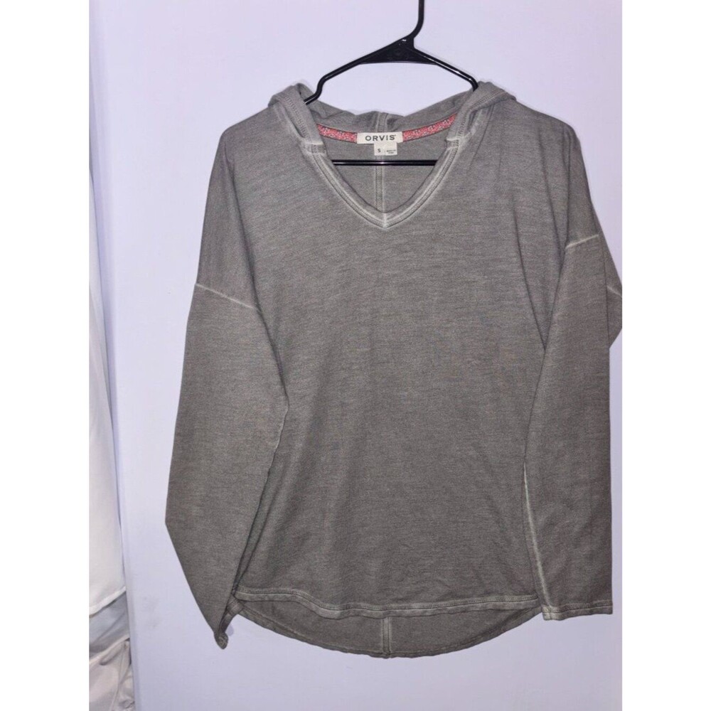 Orvis Gray V-Neck Hooded shirt Pullover Hoodie Small - Picture 10 of 10